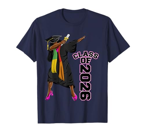 Dabbing African American Graduate Girls Women, Class Of 2026 T-Shirt