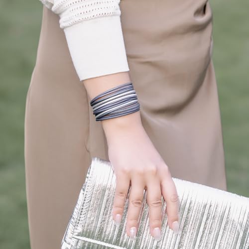 FANCY SHINY Boho Leather Wrap Bracelet Stackable Layered Bangle Cuff with Magnetic Clasp2