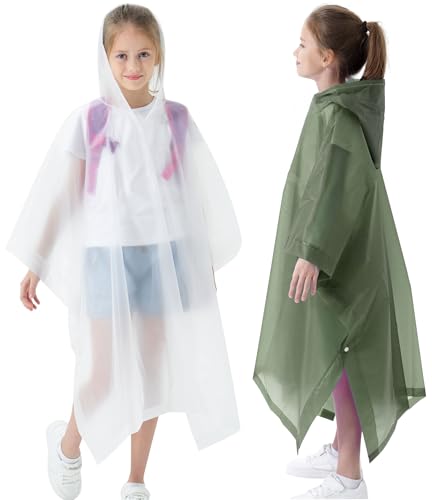 Image of Rain Poncho for Kids(2 Pack) Waterproof Reusable EVA Raincoat One Size Rain Jackets for Children,Boys and Girls