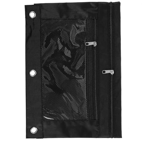 Gatuida Estuche para Lápices Cremallera Gran Capacidad, Doble Compartimento Transparente, 3 Anillas para Archivador, Bolsa para Carpeta Negra, Organizador Escolar y Oficina