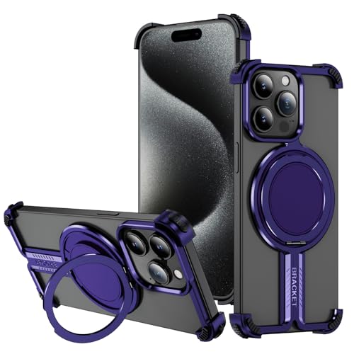 JUNENTER ���^���t���[�����X�P�[�X �d�b 15 Pro Max/15 Pro/15 Plus/15 �p MagSafe �ƌ݊������� ���y�ʑϏՌ����C�P�[�X 360°��]�L�b�N�X�^���h�t��,�u���[,15
