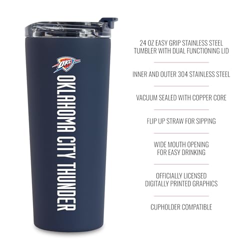Image of Rico Industries NBA Basketball Oklahoma City Thunder Navy 24oz Stainless Steel Tumbler with Lid and Dual Functioning Lid
