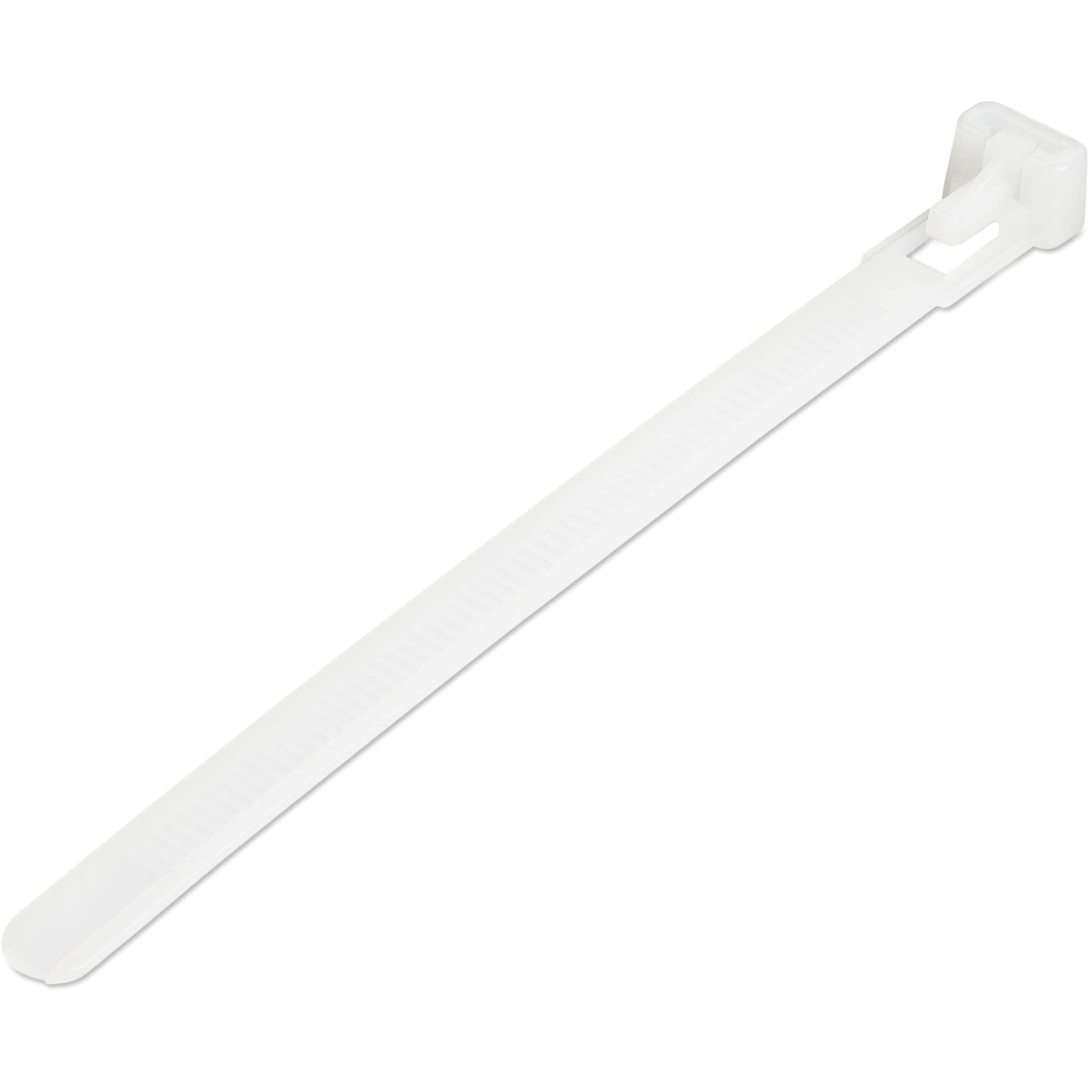 StarTech.com 5"(12cm) Reusable Cable Ties - 1/4"(7mm) Wide, 1-1/8"(30mm) Bundle Dia. 50lb(22kg) Tensile Strength, Releasable Nylon Ties, Indoor/Outdoor, 94V-2/UL Listed, 100 Pack - White, TAA