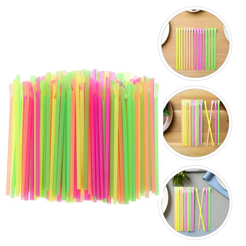 300 pitillos coloridos de plástico con cuchara dual 20 cm miniatura 7