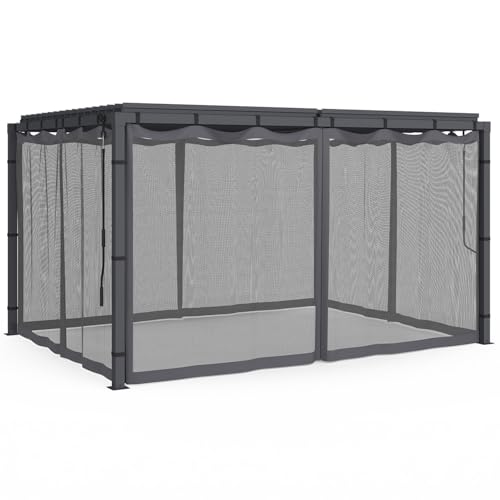 IDMarket - Lot de 4 moustiquaires pour pergola bioclimatique 3x4 Gris zippés + Crochets