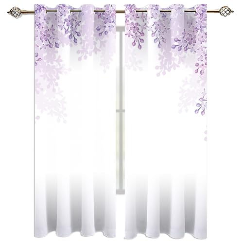 KBDQGX Cortinas Salon Modernas 2 Piezas Opacas Borde De Flores Lilas Estampadas 280X260Cm Cortinas Termicas Aislantes Frio Y Calor Dormitorio Juvenil Infantil Habitacion con Ojales