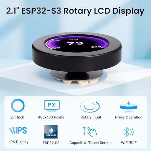 Image of ELECROW ESP32 Rotary Display 480x480-2.1 Inch HMI IPS Round Knob Touch Display Development Board, 2.4G WiFi and BLE Capacitive Touch Screen Compatible with Arduino IDE and The LVGL Library, Black