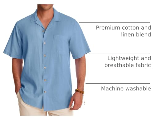 Image of Alimens & Gentle Mens Linen Shirts Cotton Hawaiian Shirts Short Sleeve Button Down Shirts Casual Summer Beach Tops