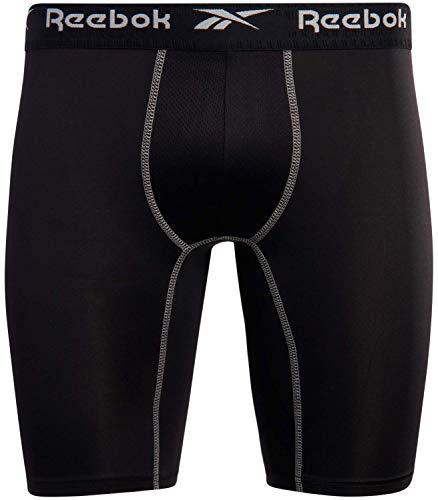 Reebok Men's Compression Long Length Performance Boxer Briefs (3 Pack), Size Small, All Black3