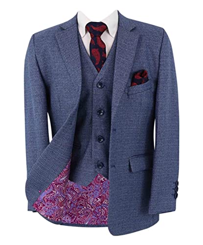 Costume mariage bleu denim 3 pièces pour garçon coupe ajustée texturée
