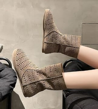 ZQW Slip On Ankle Boots for Women Perforated Round Toe Flat Breathable Shoes Wide Width Comfortable Fit for Casual Daily Wear All Season Comfort 5
