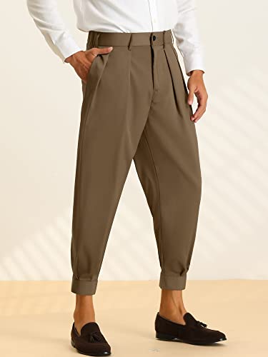 Lars Amadeus Cropped Formal Pants for Men's Solid Color Double Pleated Tapered Dress Pants2