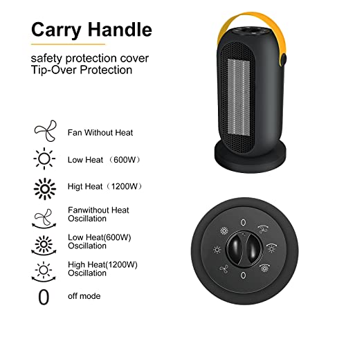 Yyton Portable Small Space Heater With Adjustable Thermostat, Overheating & Tip-Over Protection, 75°Oscillation Personal Electric Space Heater For Office Desk Bedroom Garage Tent And Indoor Use #TOP6