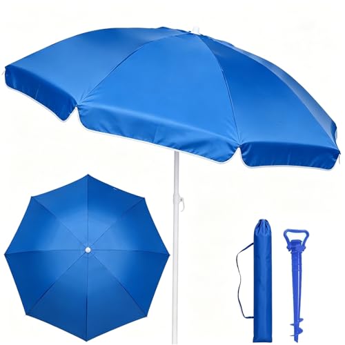 MIMOCASA Sombrilla Playa 160 cm de Arco, Protección UV+50, Sombrilla Antiviento, Soporte Metálico, Mástil Inclinable y Regulable Altura, Bolsa Transporte y Soporte Arena