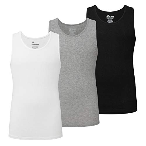New Balance Men's Cotton Performance Rib Tank Top 3-Pack, Black/White/Heather Grey, X-Large
