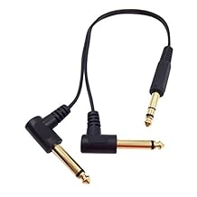 1 Feet Gold Plated 6.35mm 1/4" Male TRS Stereo to Dual 2 x 6.35mm 1/4" Male TS Mono 90 Degree Right Angle Y Splitter Audio Cable 30cm/1Feet