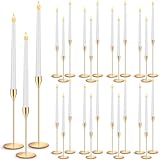 FillTouch 30 Pcs Metal Taper Candlestick Holders with LED Flameless Candles Set Long Candleholder with Battery Operated Candles for Table Centerpieces Home Wedding Decor(Gold)