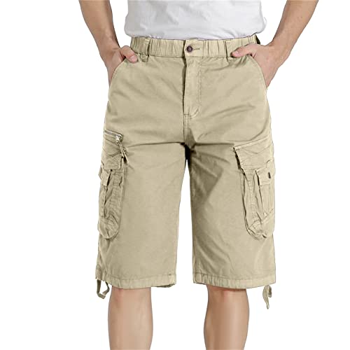 Dgwz WZ228-KHAKI-36 Mens Elastic Waist Cargo Shorts Zipper Pocket Relaxed Fit Stretch Cotton Hiking Camo Cargo Shorts thumb #1