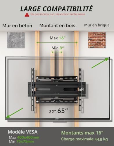 Support mural TV pivotant double bras, adieu reflets et meuble lourd - 2