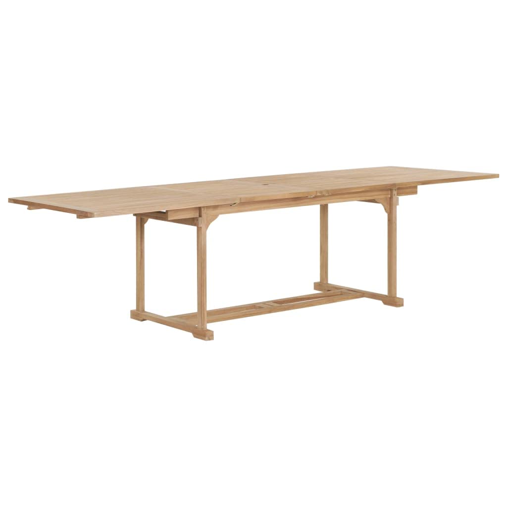 Rozsuwany stół ogrodowy 180-280 x 100 x 75 cm, z litego drewna tekowego, wysuwany stół drewniany na taras i podwórko, stół z dwoma przedłużkami od 180 do 230 lub 280 cm, z otworem