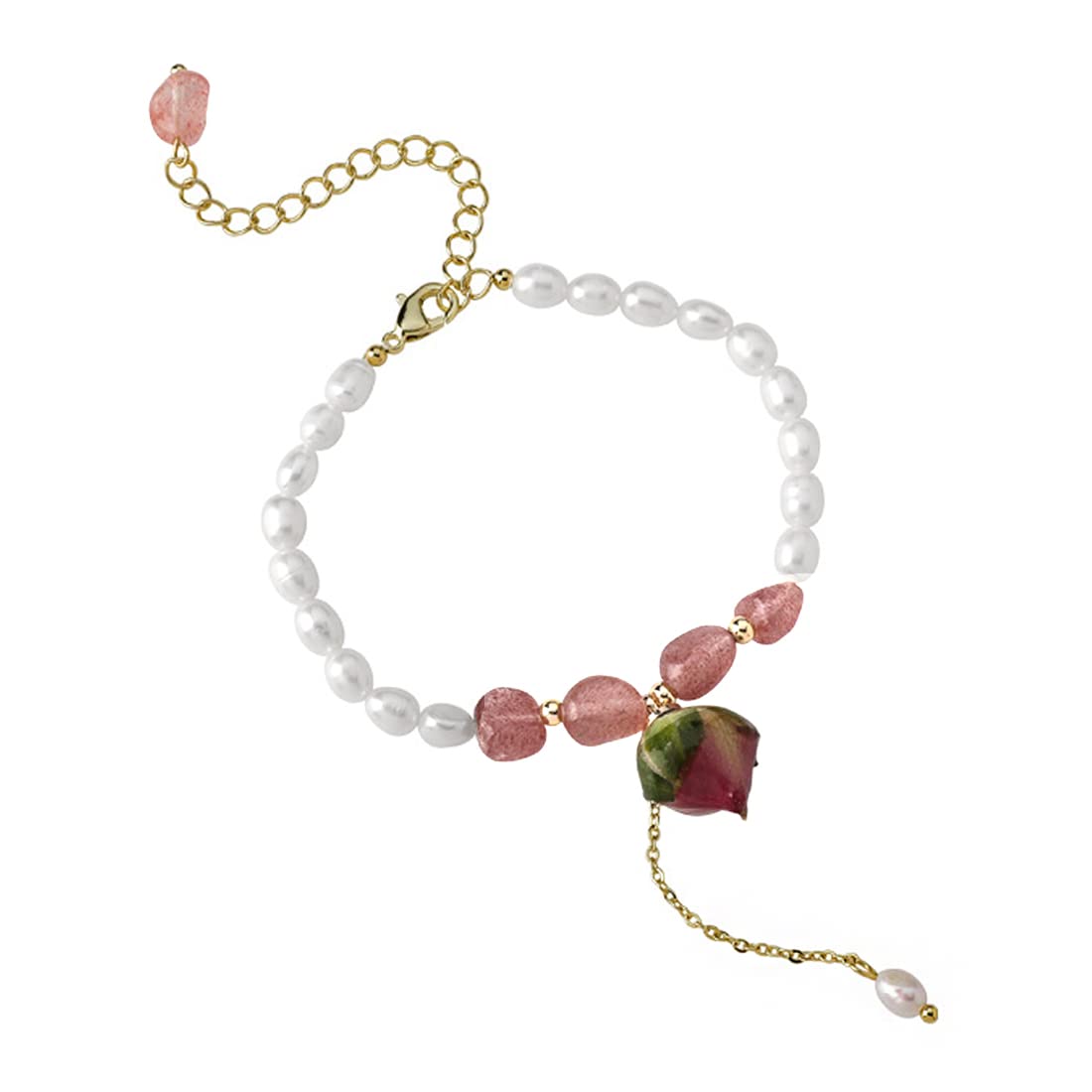 Yellow Chimes Bracelet For Women Gold Tone Pearl Beaded Pink Rose Charm Hanging Adjustable Bracelet For Women and Girls (B0B8DJTT6D) Amazon Price History, Amazon Price Tracker