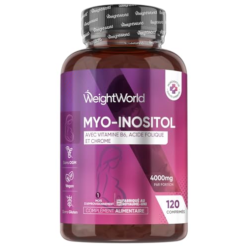 Myo Inositol 4000mg avec Vitamines B6, B9 Acide Folique & Chrome - Selon L'EFSA, la Vitamine B6 Contribue à la Régulation de l'Activité Hormonale, 120 Comprimés Vegan pour 1 Mois, Inositol Complexe