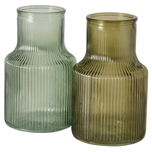 Juego de 3 Jarrones Decorativos de Cristal en Forma de Botella Con Colores Verde, Verde Oscuro y Claro