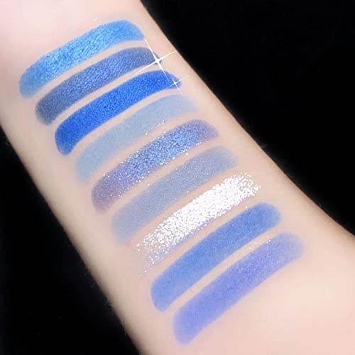 Go Ho 9 Style Powder Eyeshadow Palette,Blue Matte & Pearl Shimmer Design Waterproof Cool Eye Eyeshadow Palette for Women&Girls(Blue)