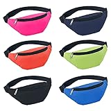 Magibag 6 Pieces Neon Fanny Pack Set 80s Party Waist Bag Adjustable Waist 2 Zipper Travel Running...