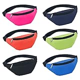 Magibag 6 Pieces Neon Fanny Pack Set 80s Party Waist Bag Adjustable Waist 2 Zipper Travel Running...