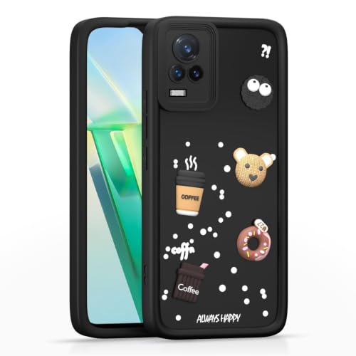 Image of Bintage Cute Fun Taddy Cartoon 3D Ball Bear Milk Donut Coffee Cup Silicon Case Full Body & Camera Protection Back Cover Compatible for Vivo V20 - Black
