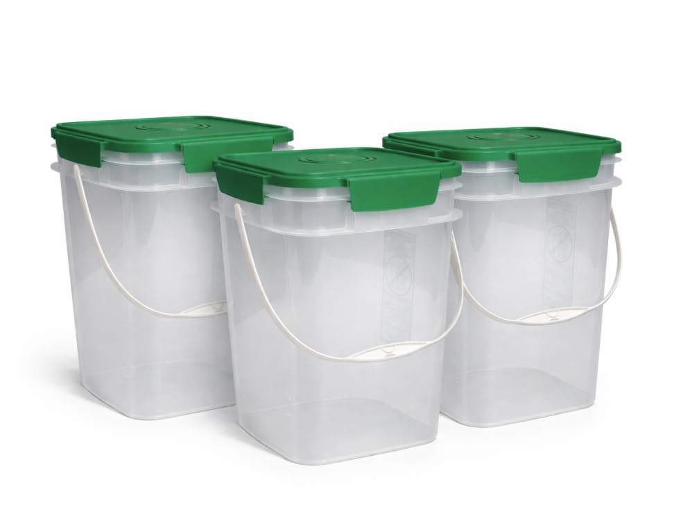 4 Gallon Square Clear Bucket with Green Easy on Lid- Pack of 3