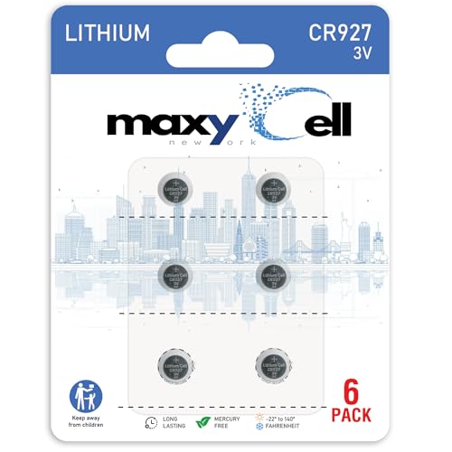 MaxyCell CR927 Lithium Coin Cell Battery 3V Long-Lasting Reliable Power for Watches Key Fobs Calculators Thermometer - Leak-Proof Design Long Shelf Life DL927 CX927 ECR927 GR927 BR927 (6 Pack)