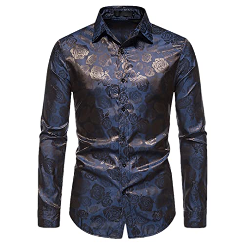 Chemise en soie homme grand confort anti-transpiration bleu imprimé XXL