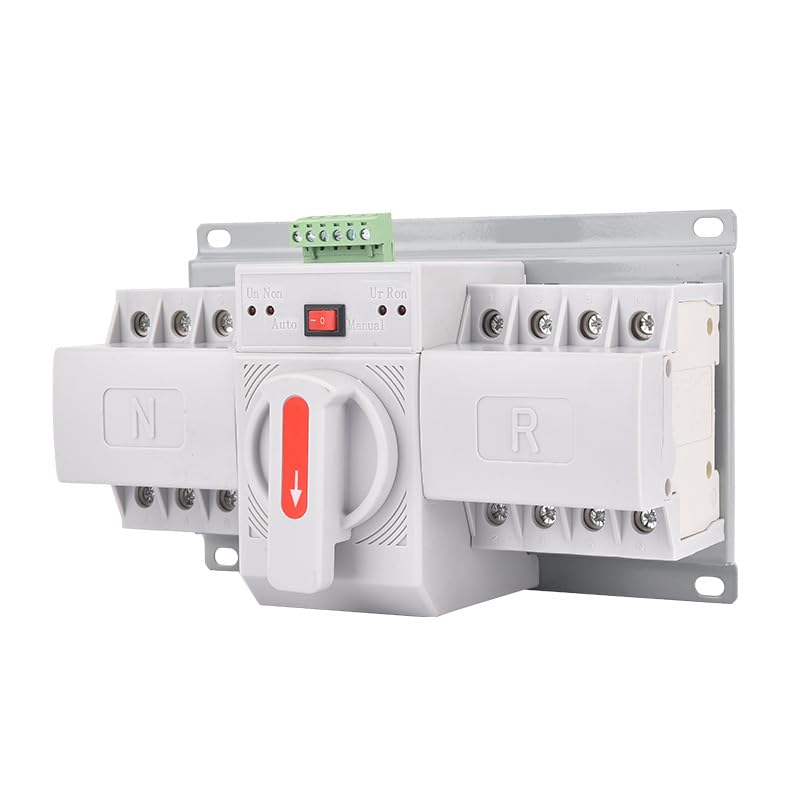 Automatic/Manual Transfer Switch 3P 50/60Hz, 3POLE 63A Mini ATS Solar Auto Dual Power Switch W2R for Home Generator, White