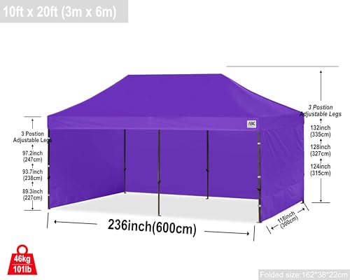 Image of ABCCANOPY Heavy Duty Easy Pop up Canopy Tent with Sidewalls 10x20, Purple