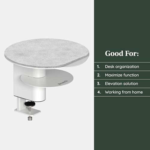 Image of Branch Desk Perch - Elevated Desk Clamp Shelf for Monitors, Laptops, and Accessories - Powder-Coated Steel with Felt-Lined Platform - Two Tier Organizer - White