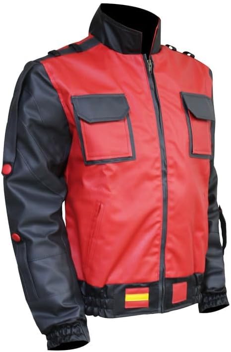 Superhero Red and Gray Bomber Jacket- Mcfly Red And Gray Bomber Faux Leather For Men - Image 3