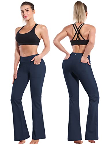 Image of BUBBLELIME 29 inch /31 inch /33 inch /35 inch /37 inch Women High Waist Bootlegs Yoga Pants Tummy Control Bootcut Workout Flared Out Pockets