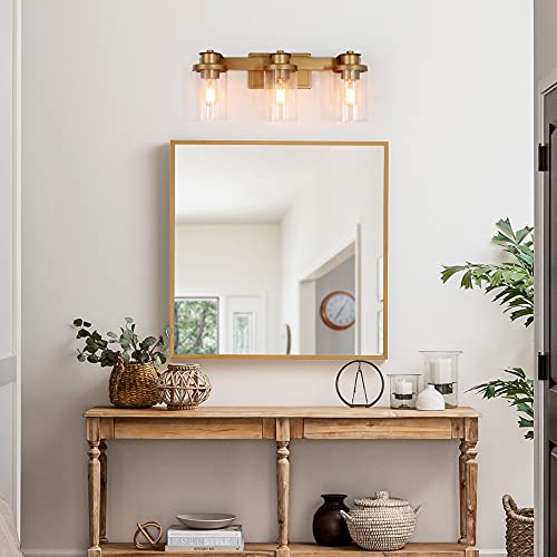 Image of KSANA Bathroom Vanity Light Fixture, 3-Light Gold With Seedy Glass Shade for Hallway (20.5'' x 6.5'' x 8'')