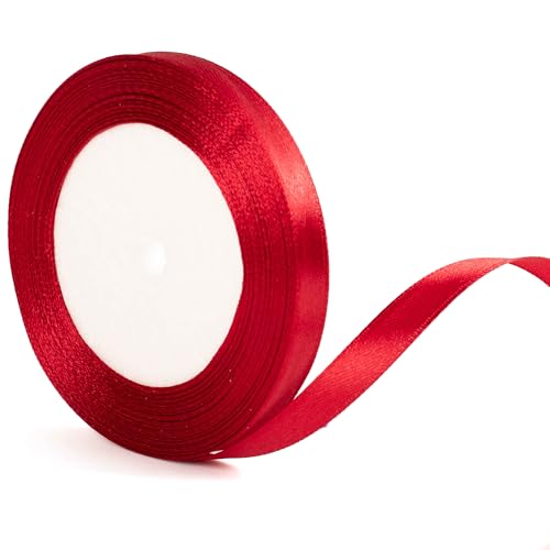 22m x 10mm Thin Dark Red Ribbon Red Christmas Ribbon for Gift Wrapping 2/5 inch Slim Burgundy Satin Ribbon for Christmas Cake Xmas Present Gift Wrapping Bow Bouquet Crafts Decorations