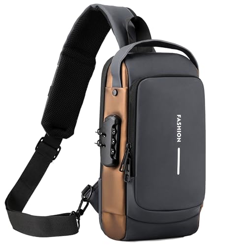 Image of Sling Bag for Men Anti-theft USB Crossbody Shoulder Backpack Waterproof PU Leather Chest Bag Travel Daily Use (Grey)