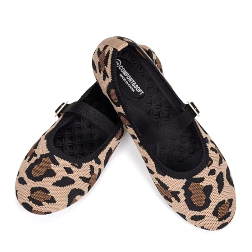 Image of Frank Mully Women's Mary Jane Flats Comfortable Dressy Ballet Flats Casual Round Toe Slip On Washable Knitted Fabric Office Work Woman Shoes