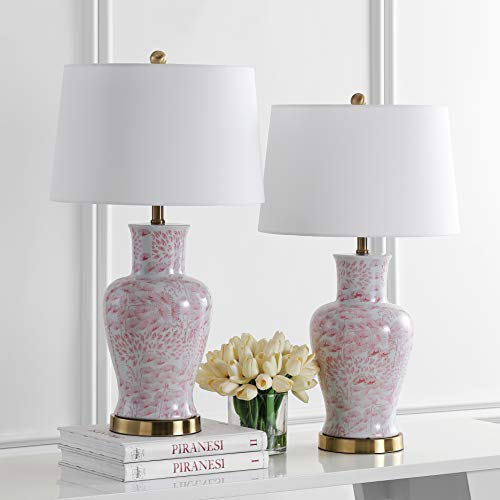 Safavieh Lighting Collection Calli Pink/ White Chinoiserie 28-Inch Bedroom Living Room Home Office Desk Nightstand Table Lamp Set Of 2 (Led Bulbs Included) #TOP3