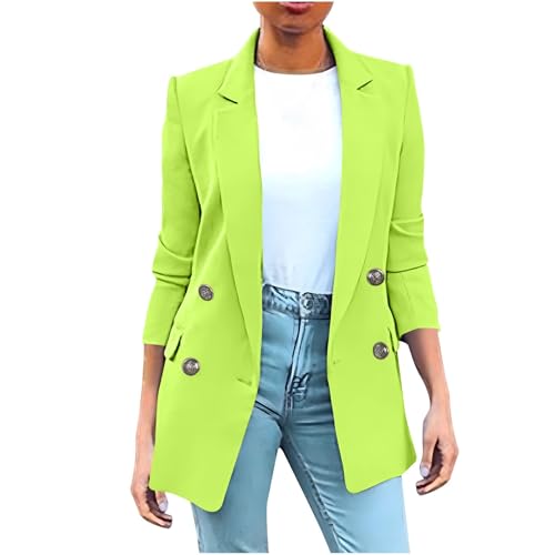 Women's Double Breasted Suit Jackets Lightweight Work Office Jacket Long Sleeve Solid Blazer Notch Lapel Blazers