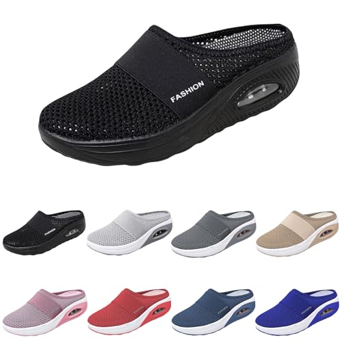 Women's Air Cushion Slip-On Sandals Mesh Orthopedic Diabetic Walking Shoes Breathable Arch Support Shoe Lightweight Platform Sandal Summer Wedge Backless Slippers Casual Mules Sneakers2