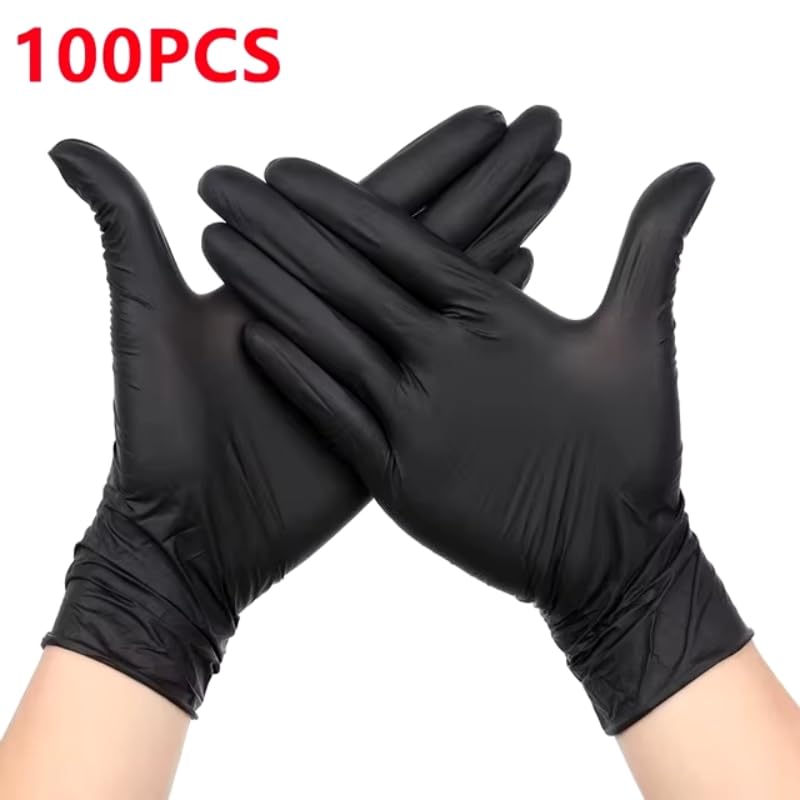 20/50/100PCS Schwarze Einweg-Nitrilhandschuhe mit strukturiertem Griff, Arbeitsschutz, for Reinigen von Tattoo-Mechanikern(Black 100PCS,M)
