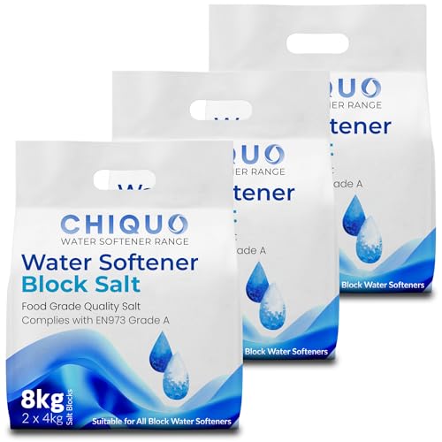 Chiquo Water Softener Block Salt 8kg (3 Packs - 6 Salt Blocks) - EN973 Grade A Approved - Food Grade High Purity Salt Blocks - Ultimate Protection Against Limescale - Improves System Efficiency
