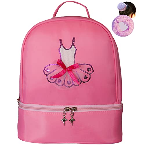 Ballet dance backpack for little girls ballerina pink bag for dance Toddler dance bag gymnastics Latin dance yoga tap dance jazz separate compartment for shoes with free hair net