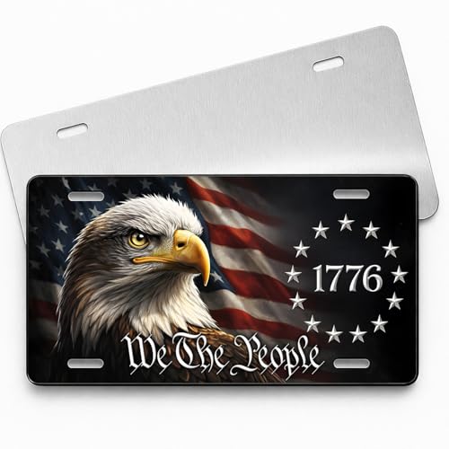 1776 Eagle Patriotic Front License Plate | American Flag Vanity Plate for Cars & Trucks | Rust-Proof Aluminum | Printed in the USA | Universal 6x12 Fit | Includes Mounting Screws (1776 Eagle)